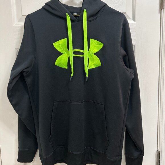 Under Armour Black Hoodie Unisex Green Embroidered UA Logo Oversized - Picture 1 of 4
